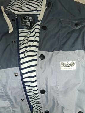 Crooks & Castles Navy and Light Gray Hooded Jacket with Striped Lining